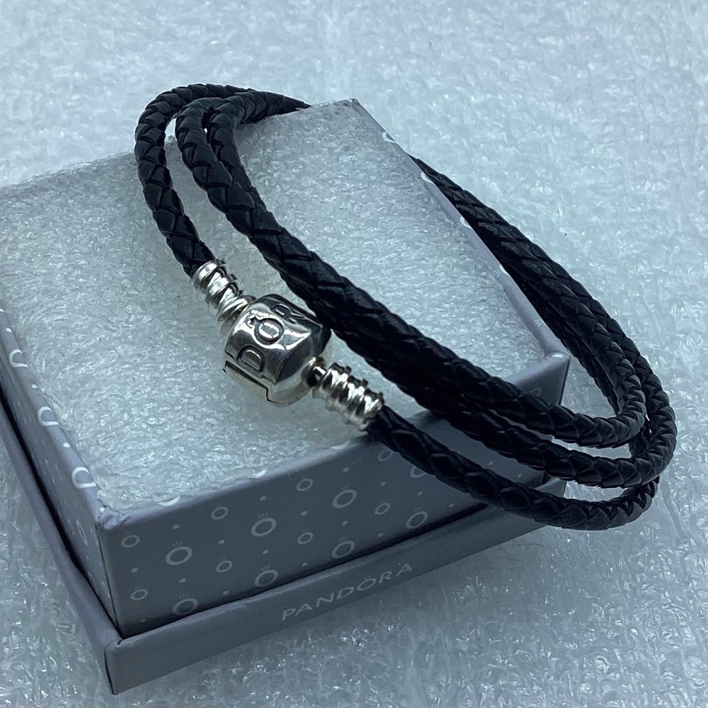 Pandora, “19CM/7.5” Triple Black Braided Leather Bracelet S925Ale